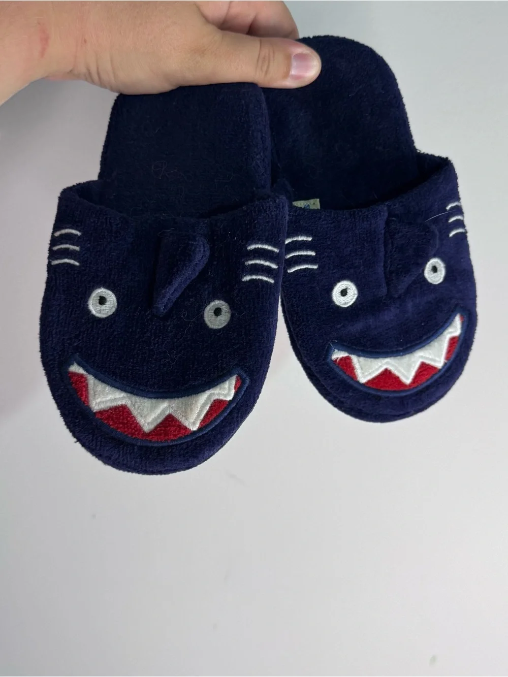 Pottery Barn Kids Shark Slippers Navy Blue Size Medium Plush Novelty